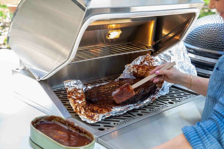 grilling on coyote built in pellet grill