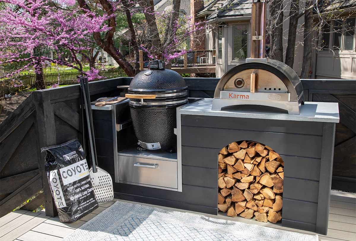 Egg Rolls Farmhouse Solid Wood Outdoor Kitchen Island