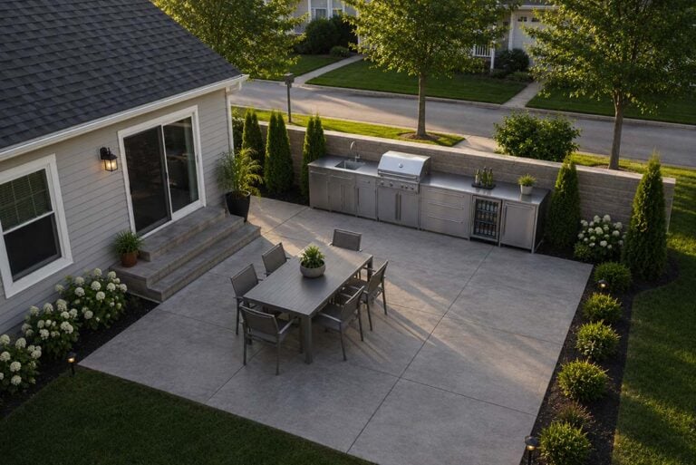 representative thor outdoor kitchen cabinet system on concrete patio