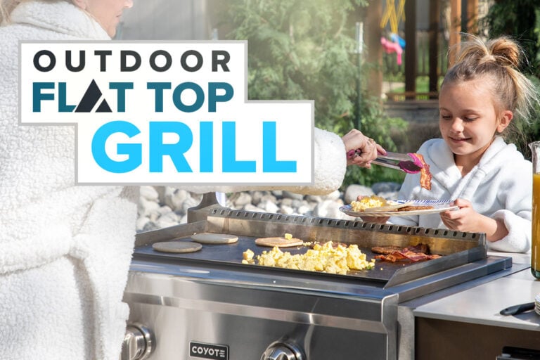 mother serving bacon to daughter in front of flat top grill