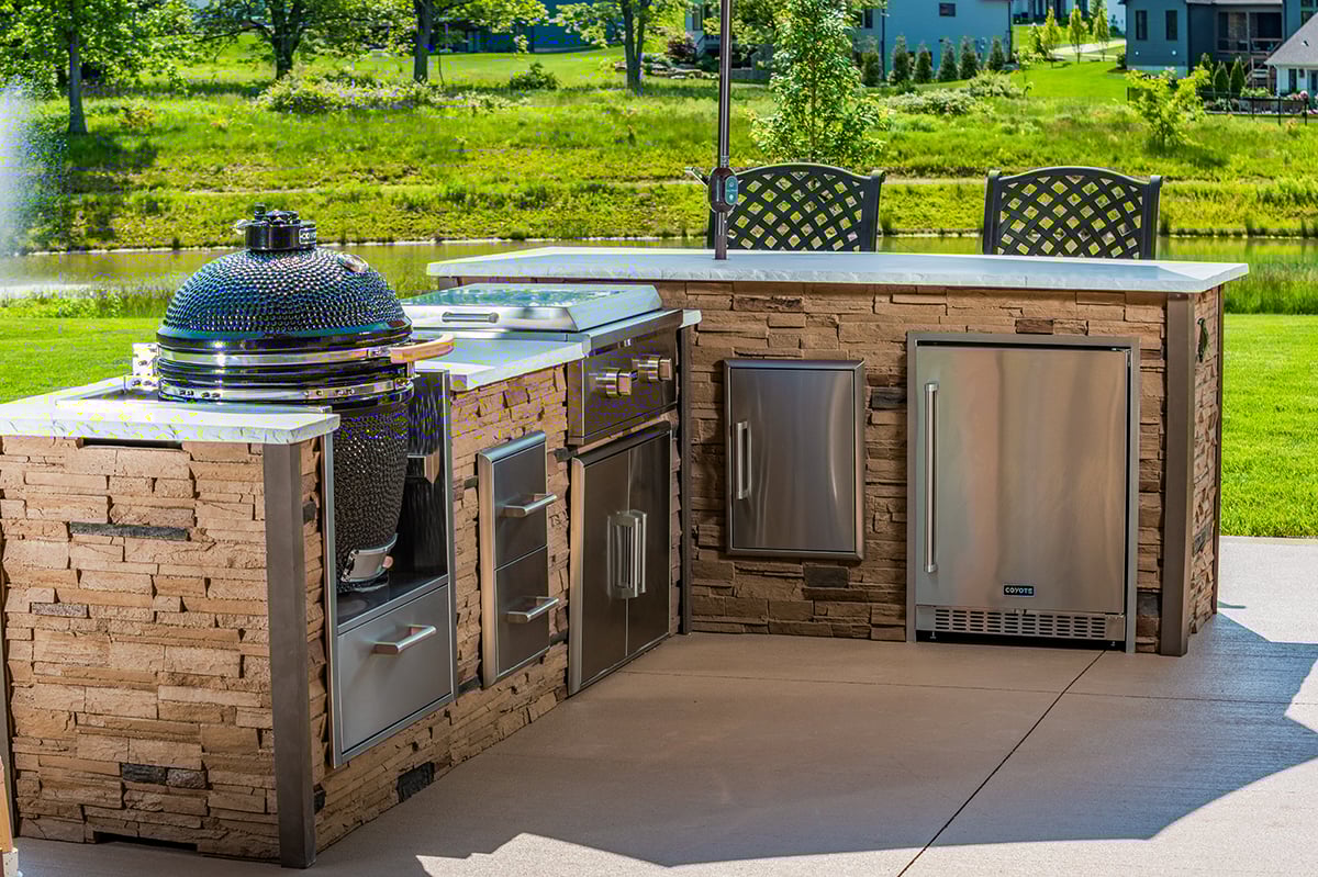 weatherproof stacked stone outdoor kitchen material