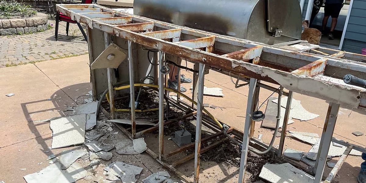 rusted out metal framed ohio outdoor kitchen