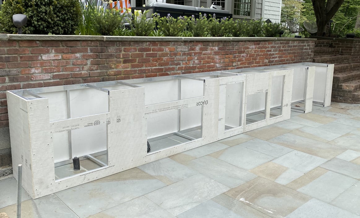 pro fit outdoor kitchen frame made from mgo board