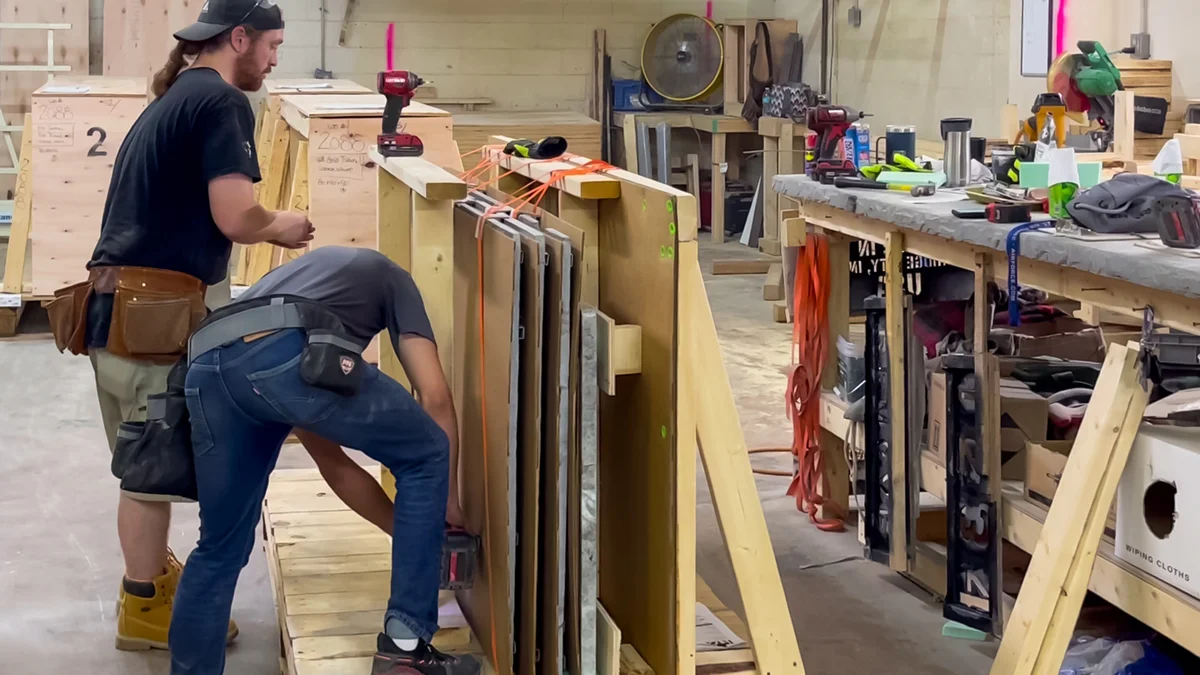 people packing rta outdoor kitchen