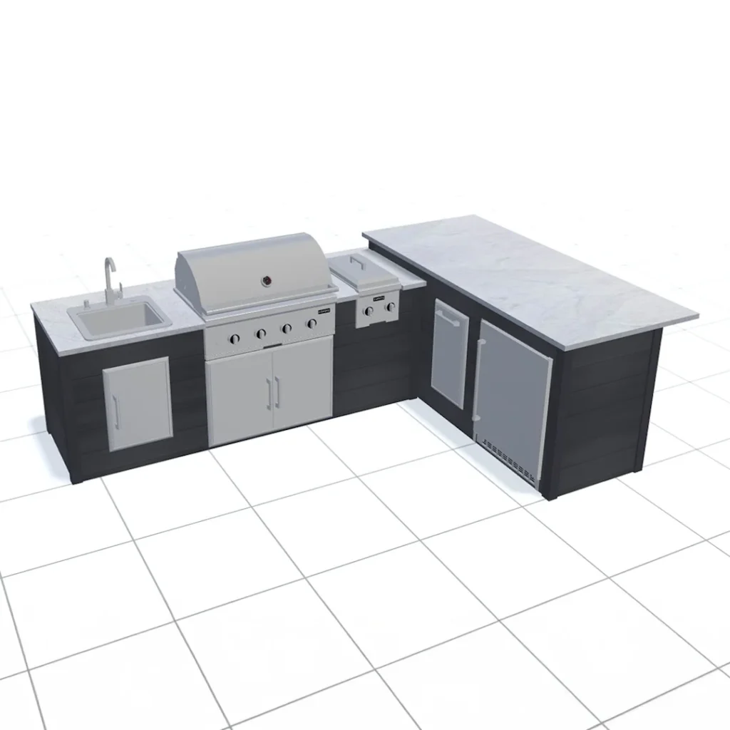 charcoal plank outdoor kitchen 3d render