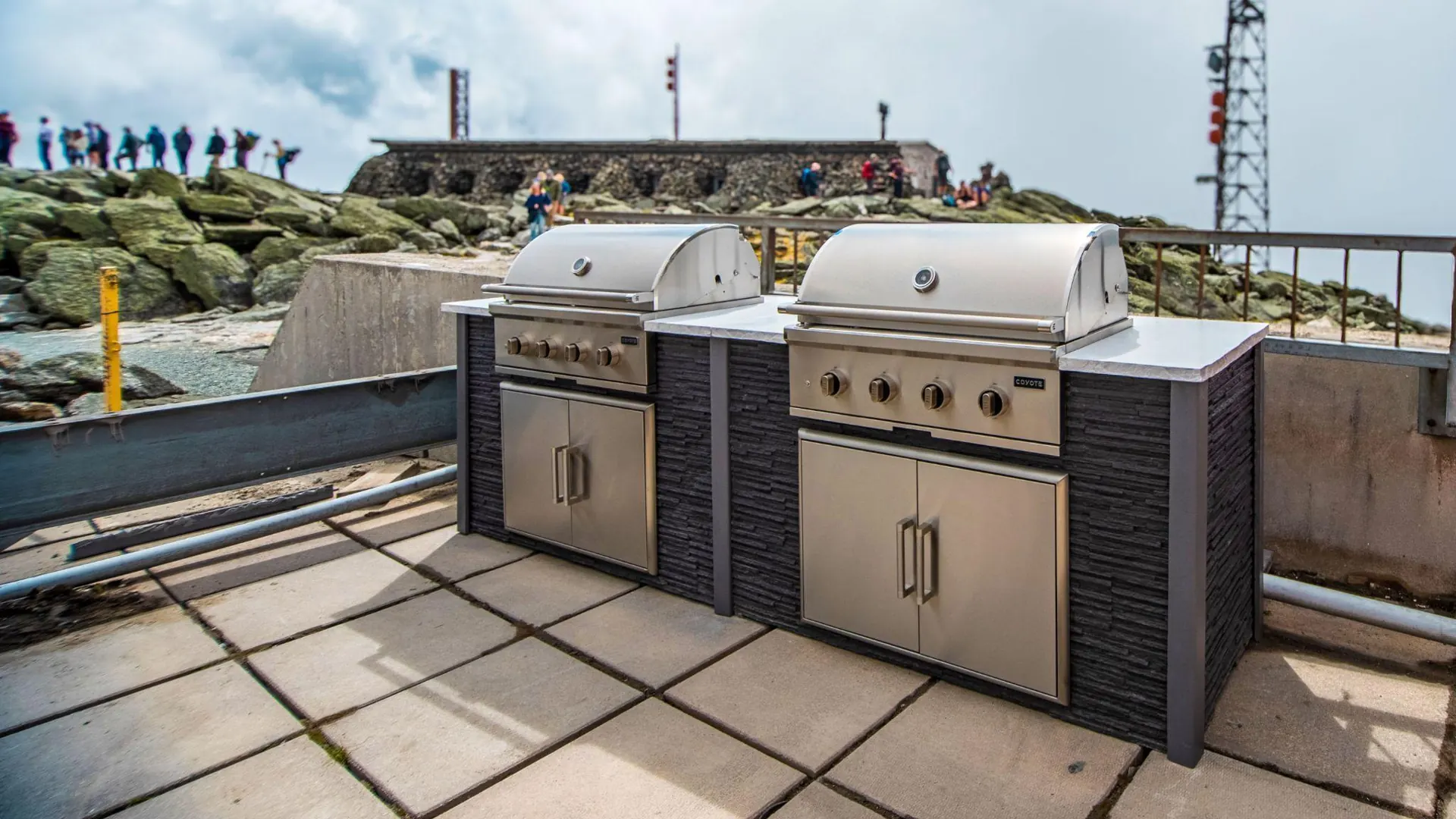 RTA outdoor kitchen with two Coyote grills on the Mount Washington summit